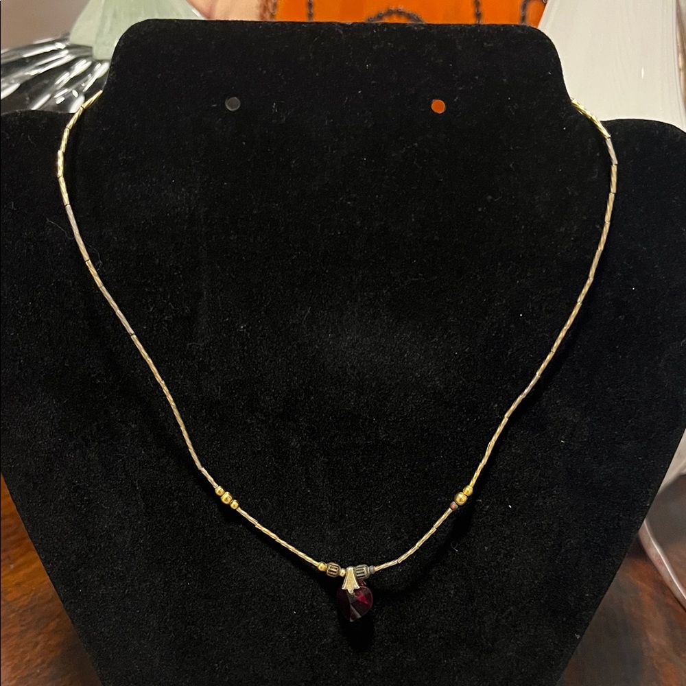 Vintage Red Glass Heart Necklace 1950s